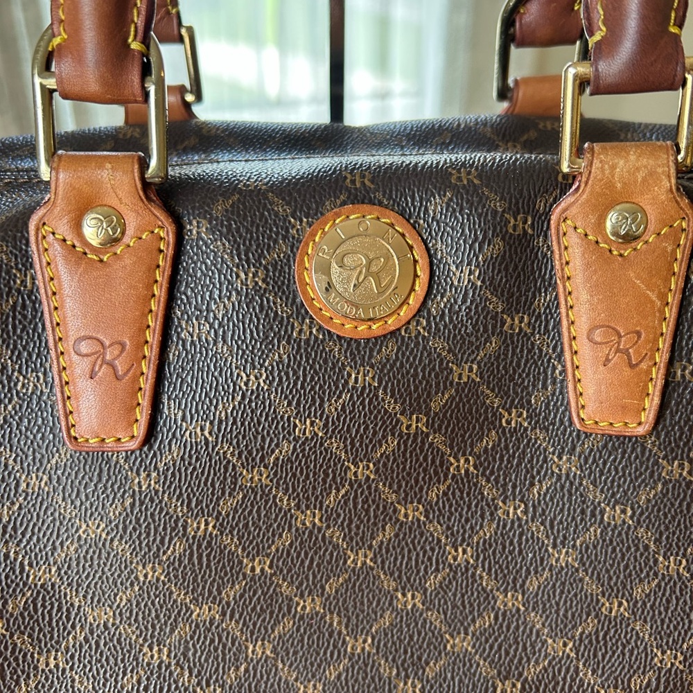 Rioni Moda Italia Signature Logo Boston Top Handles Bag Purse 2 side pockets - Picture 2 of 12